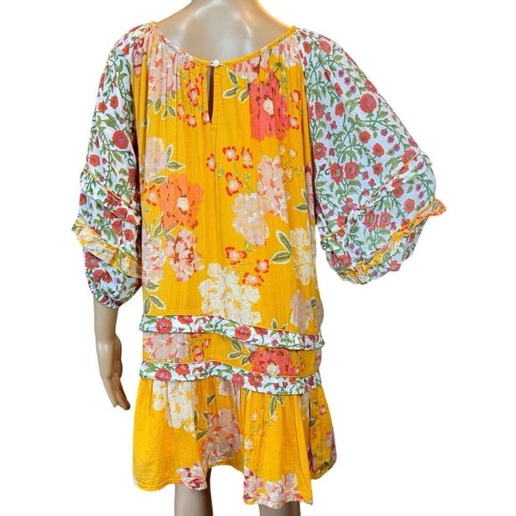 Roller Rabbit Mini Dress Shift Puff Sleeve Floral BOHO Hippie Cottagecore Small - Picture 10 of 16